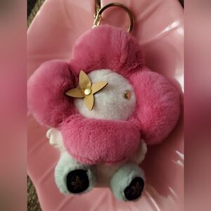 Pink Plush Flower Character Keychain